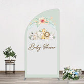 Aperturee - Aperturee Safari Green Leaf Floral Baby Shower Half Moon Arch Backdrop